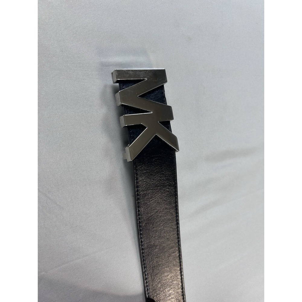 Michael Kors MK Logo Belt XL Black Reversible Synthetic Leather Silver Buckle - Picture 2 of 4
